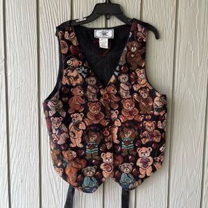 Vintage Tapestry Teddy Bear Vest Size 14 Kids, Fits Women’s XS, Heart Patch